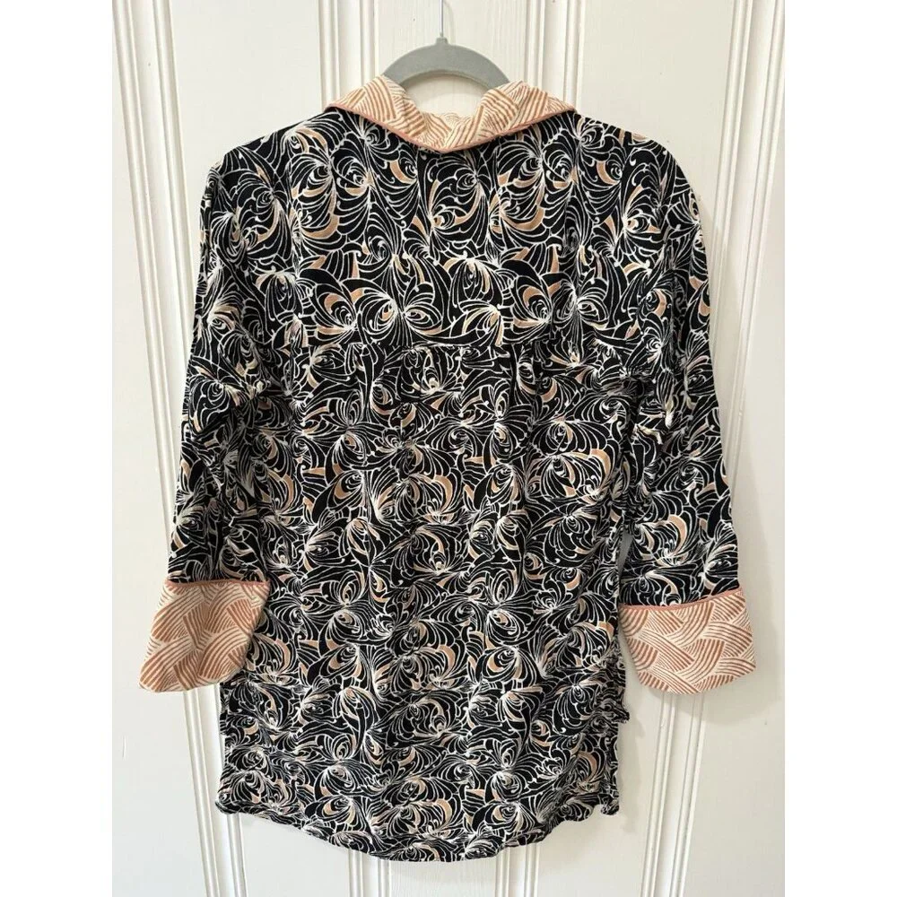Anthropologie‎ Mix Print Pajama Top XXS Black women’s button up